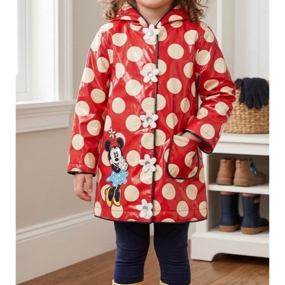 Disney Minnie Mouse Red White Polka Dots Rain Jacket Coat Girls Sz 2 Whimsical